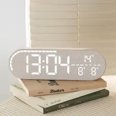 10" Digital LED Desk Clock Cotton Gray Fabric Display