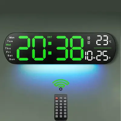 Remote Control 14″ Digital LED Wall Clock Green
