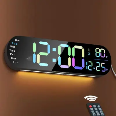 14″ Digital Remote Control LED Wall Clock Multicolored