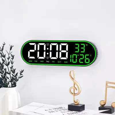 15″ Remote Control Digital LED Wall Clock Green