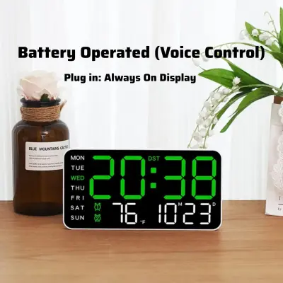 9" Voice Control Digital Led Clock Green