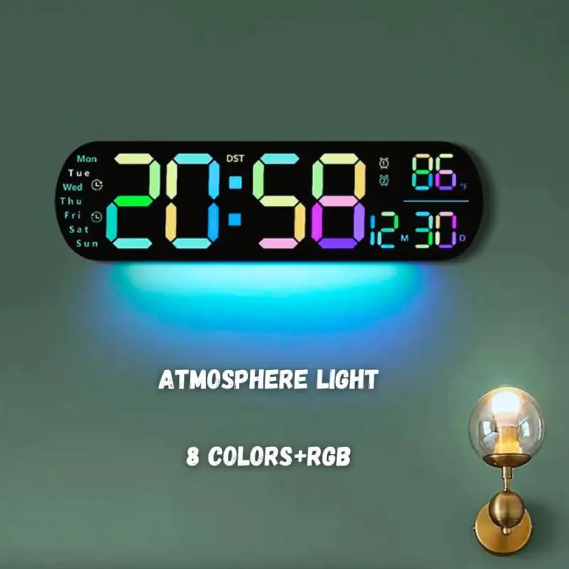 14″ Digital Remote Control LED Wall Clock Multicolored
