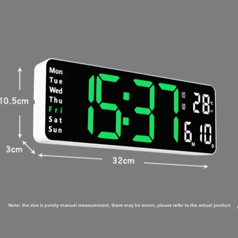 13 Inch Digital Remote Control LED Wall Clock Green