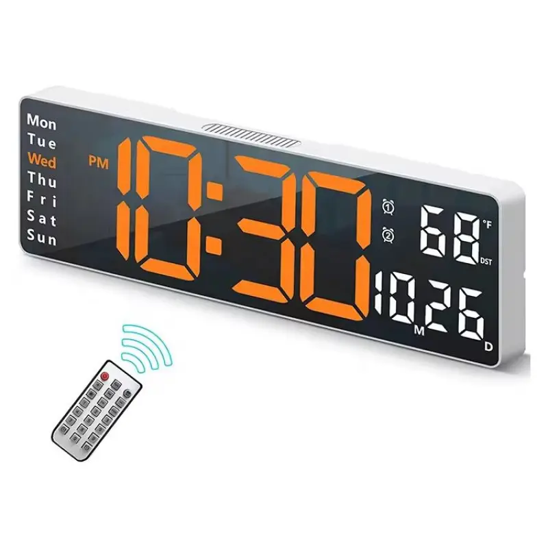 13 Inch Digital Remote Control LED Wall Clock Orange