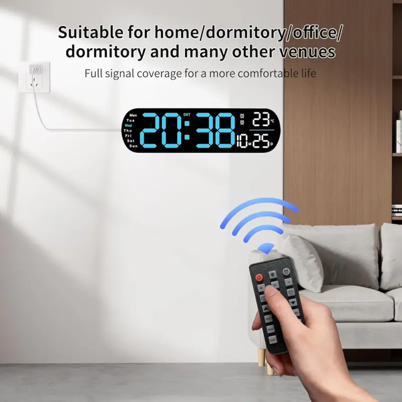 14″ Digital LED Wall Clock Blue with Night light