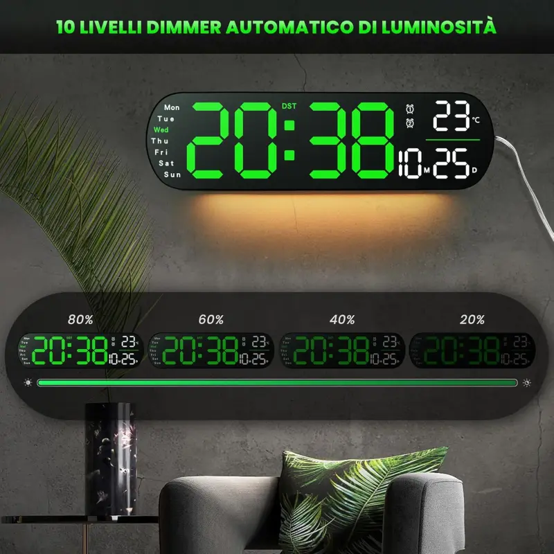 Remote Control 14″ Digital LED Wall Clock Green