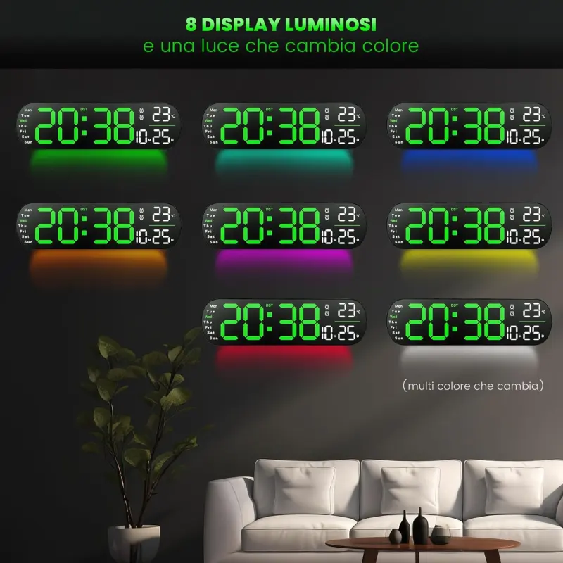 Remote Control 14″ Digital LED Wall Clock Green