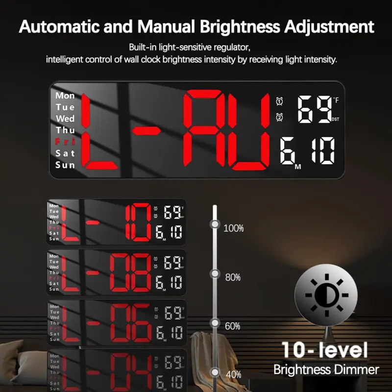 13 Inch Digital Remote Control LED Wall Clock Red