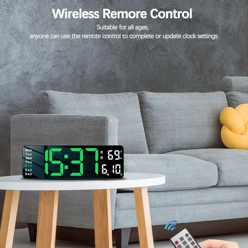 13 Inch Digital Remote Control LED Wall Clock Green (Copy)