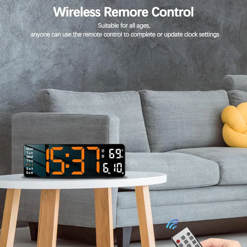 13 Inch Digital Remote Control LED Wall Clock Orange (Copy)