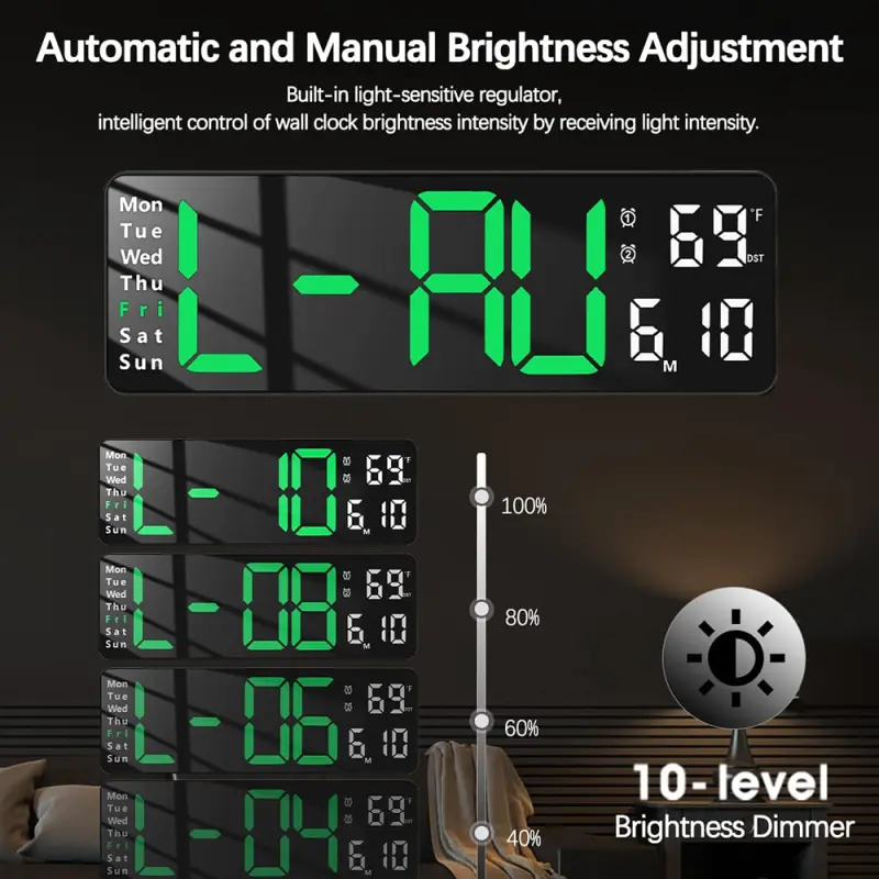 13 Inch Digital Remote Control LED Wall Clock Green (Copy)