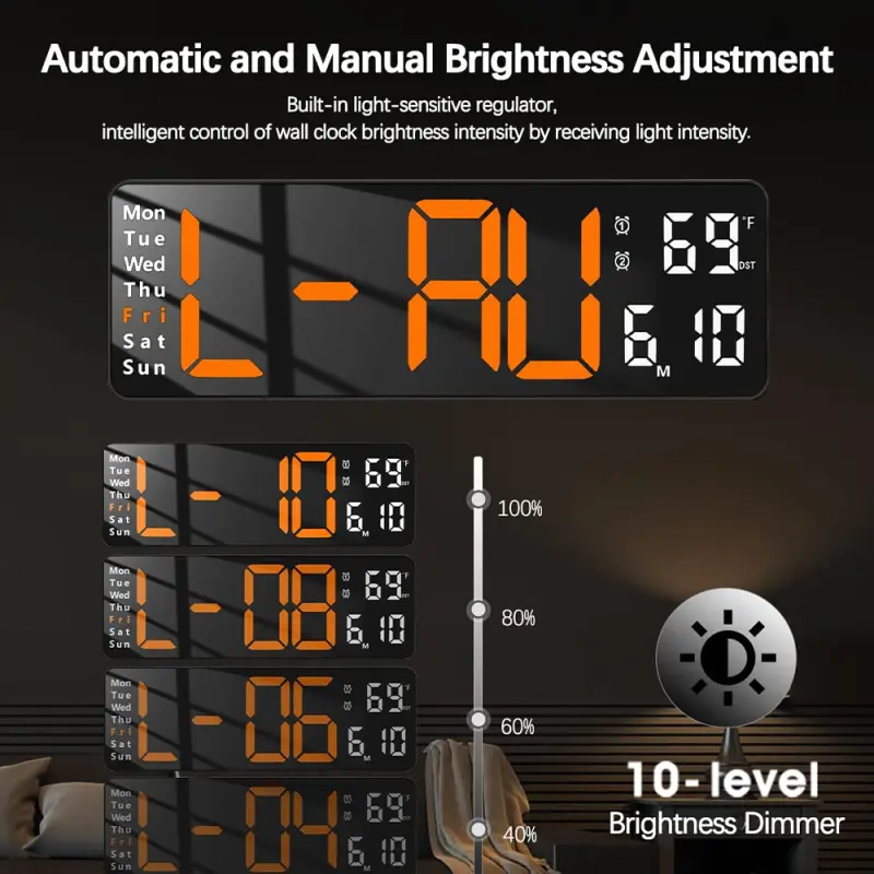 13 Inch Digital Remote Control LED Wall Clock Orange (Copy)