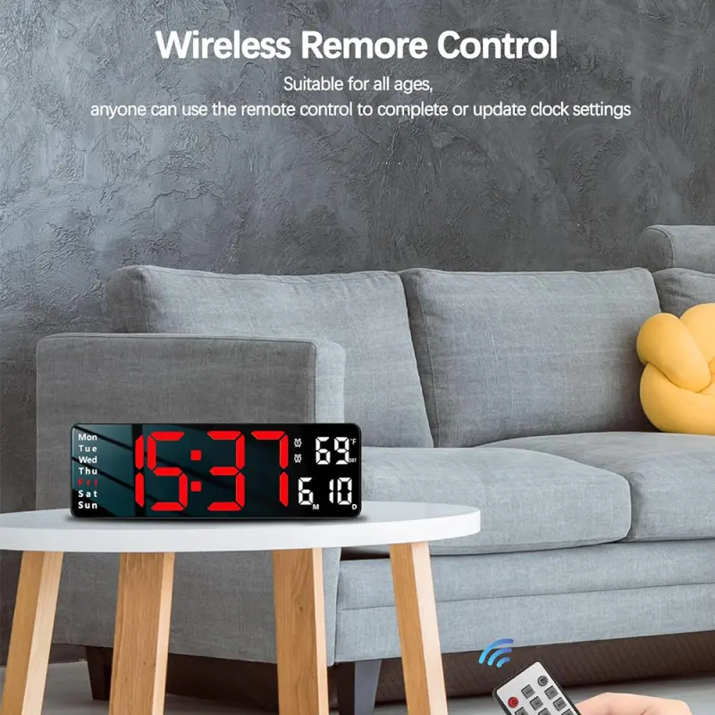 13 Inch Digital Remote Control LED Wall Clock Red