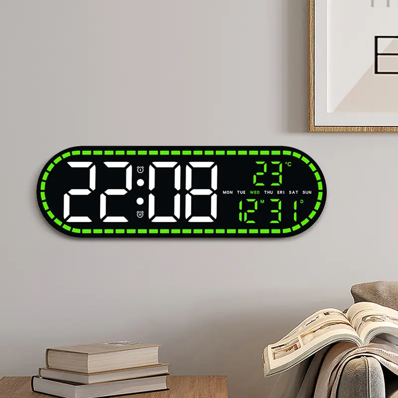 10" Oval Digital LED Wall Clock Green Color