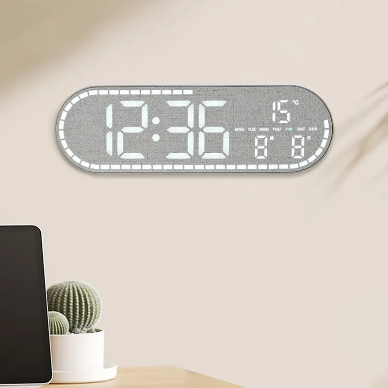 10" Oval Digital LED Wall Clock Silver Color