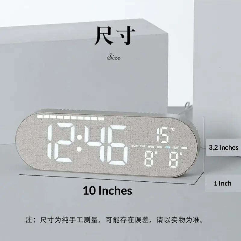 10" Digital LED Desk Clock Cotton Gray Fabric Display