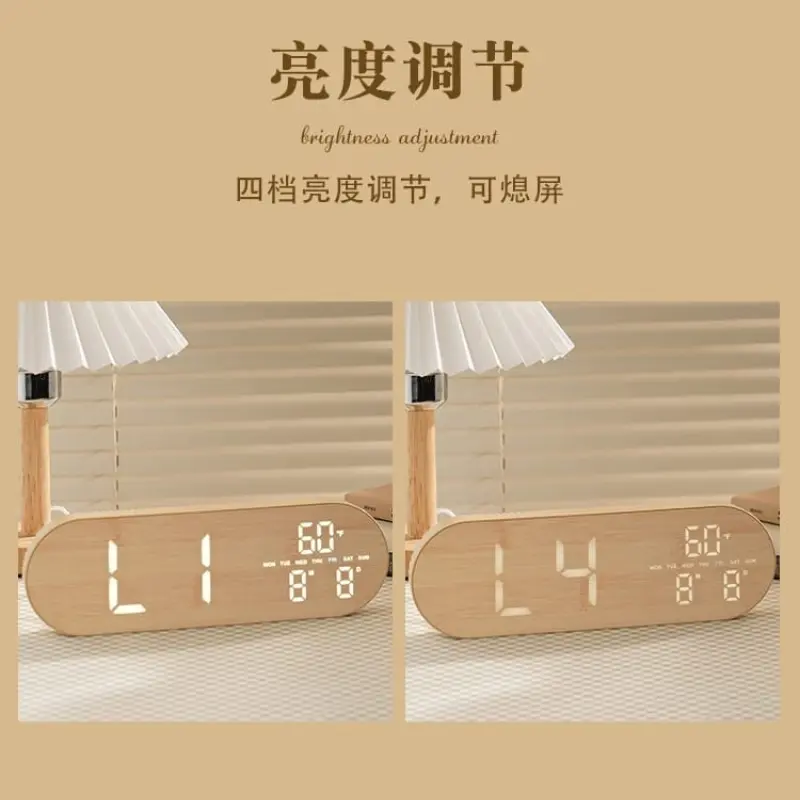 10" Oval Digital LED Wall Clock Wooden Color